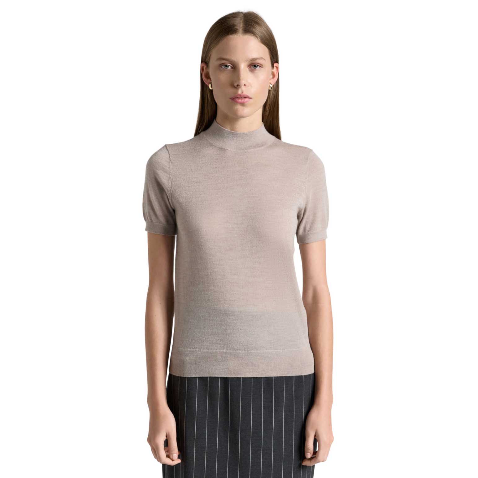 Cue Merino Short Sleeve Mock Neck Knit